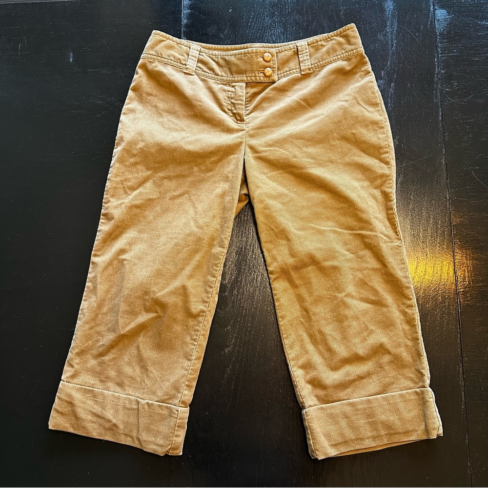 Ann Taylor Size 4P Corduroy Cropped Brown Wide Leg Capris Mom Pants Grandma